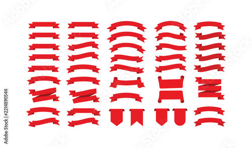 Set of red ribbons, banners, and labels for design elements vector