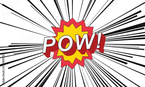 Pow comic book vector graphic illustration featuring explosive style action lines and bright colors