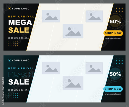 Mega sale vector banners set featuring modern promotional discount designs and stylish graphic layouts