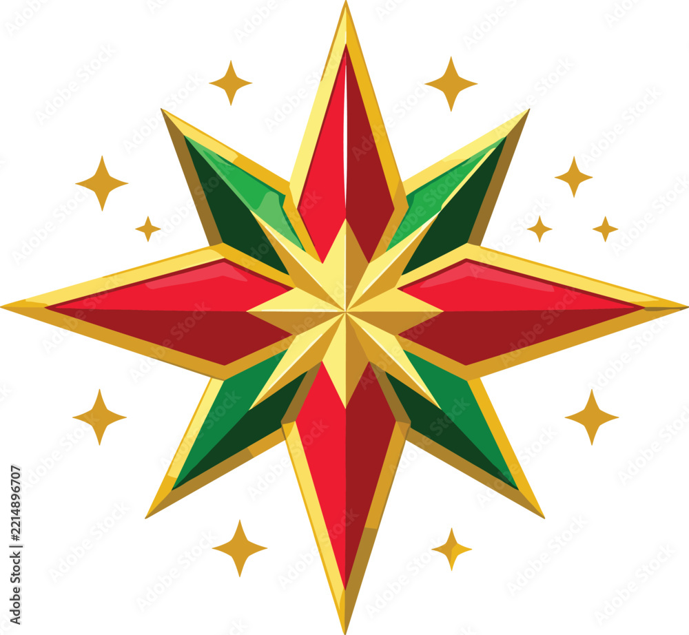 Fototapeta premium Festive Star Decoration with Red Green and Gold