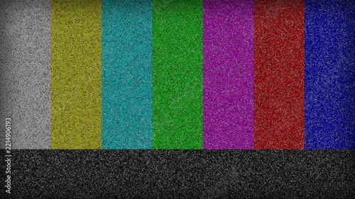 Retro television color bars test pattern with digital static noise