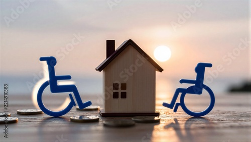 Accessible homes symbolize inclusion, with coins representing cost and opportunity.
