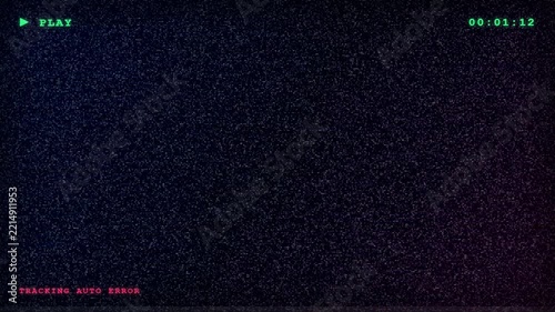 Vintage vhs tape static noise screen with tracking error glitch