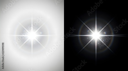 Bright star lens flare effect on split black and white background for