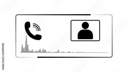 Contact and user profile icons on a dark background, featuring vibrant pink and blue light effects with an audio waveform. Modern digital communication and technology