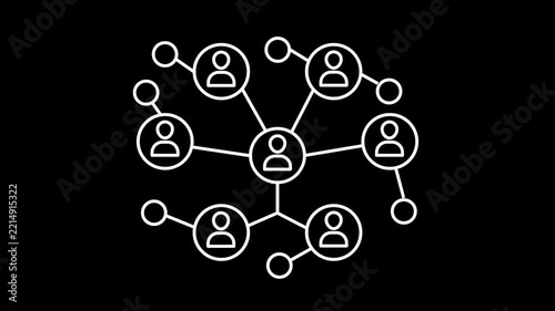 Modern white outline network diagram with connected user profile icons, representing teamwork, social networking, communication, collaboration, community,