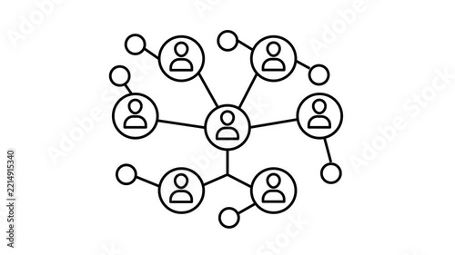 Modern white outline network diagram with connected user profile icons, representing teamwork, social networking, communication, collaboration, community,