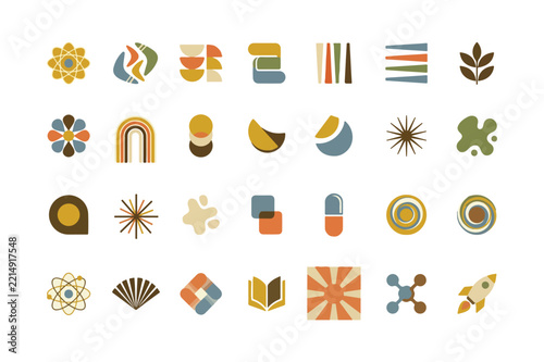 28 Retro Abstract Icon Set of Colorful Logo Symbols and Badges for Branding and Design Projects Modern Visual Identity Graphic Design Decorative Elements and Contemporary Brand Applications