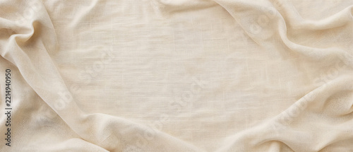 Natural beige linen fabric textile background with soft folds