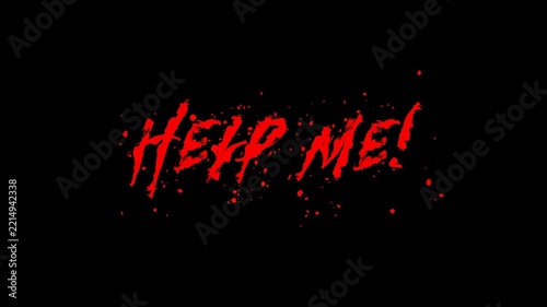 Help me! in red text lettering on a transparent background. Suitable for Halloween banners, social media posts and greeting cards. Halloween party. Alpha channel 4K