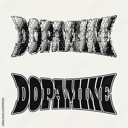 Black and White Bold Style Artistic Typography Sign of 'Dopamine', in Flat Style and Dithered Inflated Style