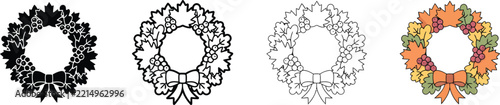 Autumn Wreath Icon Set, Thanksgiving Foliage Garland Vector, Autumn Wreath Clipart Editable Vector