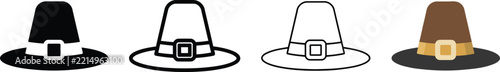 Pilgrim hat icons set, Thanksgiving pilgrim hat vector, traditional harvest caps Editable Vector