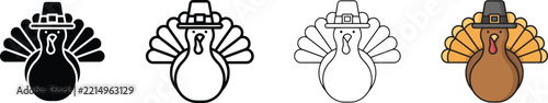 Thanksgiving turkey vector icon set, pilgrim bird icon for autumn holiday graphic Editable Vector