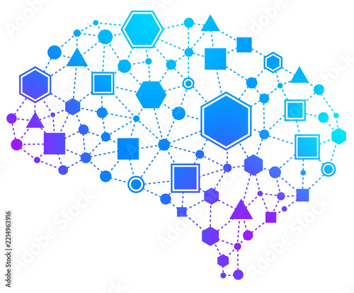 Artificial Intelligence Brain Concept with Connected Geometric Nodes, Digital Neural Network and Futuristic Technology Structure