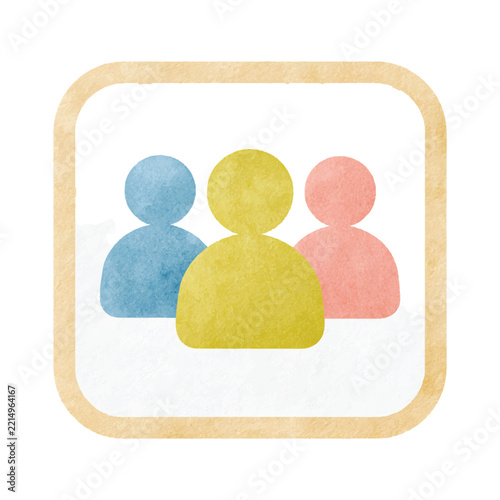 Watercolor Vector Icon of Three People Representing Team Community.