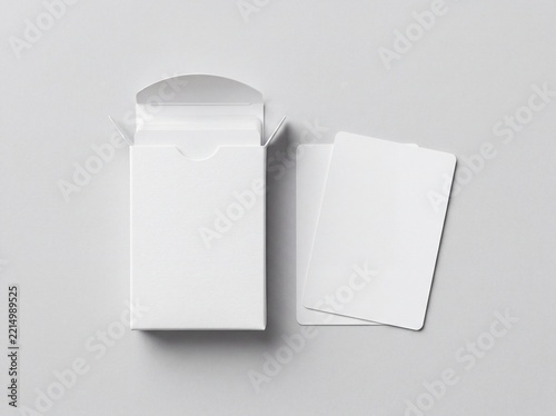 Blank white playing card deck and open tuck box mockup