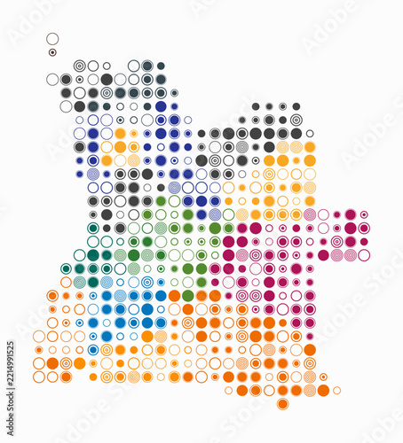 Angola, shape of the country build of colored cells. Digital style map of the Angola on white background. Large size circle blocks. Creative vector illustration.