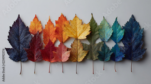 Colorful autumn maple leaves in vibrant red, orange, and yellow shades isolated on a plain white background