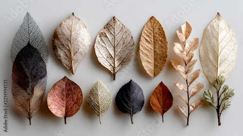 Collection of Vibrant Dry Autumn Leaves Isolated on White Background