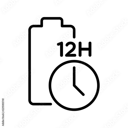 12 Hour Battery Life Icon on White Background