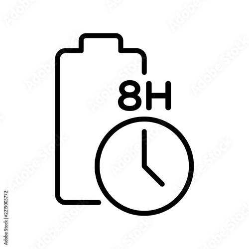 8 Hour Battery Life Icon on White Background