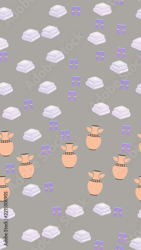 Obraz na plátně Pattern of stacked towels, amphorae, and curtains
