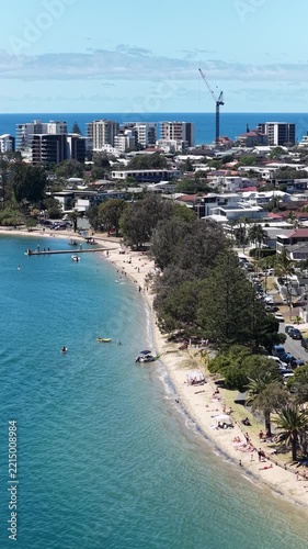 Tallebudgera Creek and Burleigh Heads from above, aerial drone footage, Gold Coast, Queensland Australia - vertical video