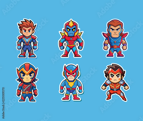 Colorful cartoon superhero characters standing