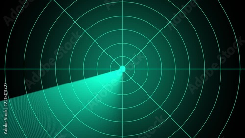 Futuristic radar screen interface with cyan digital grid and scanning beam. Sonar radar target tracking display on dark background. 4k video.