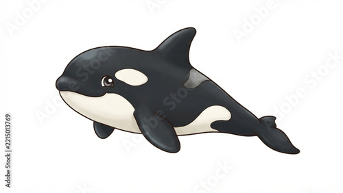 A cute and friendly orca swimming calmly with its classic black-and-white pattern
