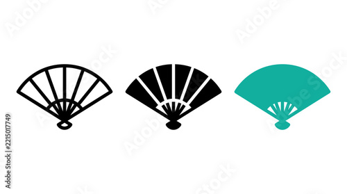 Fotografie Three variations of japanese folding hand fan icons in teal