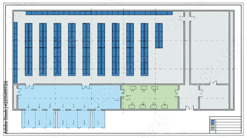 Warehouse Storage Layout Blueprint, Detailed Architectural Plan, Industrial Building Design Concept