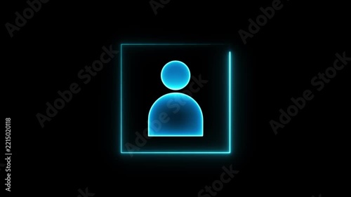Glowing neon light people icon. Looped Neon Lines abstract on background. Communication man profile