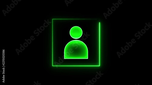 Glowing neon light people icon. Looped Neon Lines abstract on background. Communication man profile