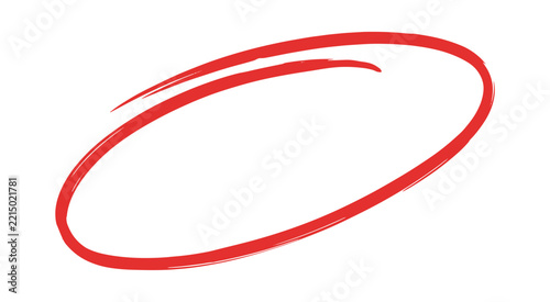 Hand-drawn red oval circle outline with dynamic brush strokes and rough edges, minimalist isolated design element for emphasis, annotation, and decoration.