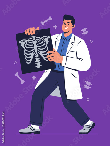 Professional Male Radiologist Doctor Holding Chest X-ray Film Illustration for Healthcare Concept