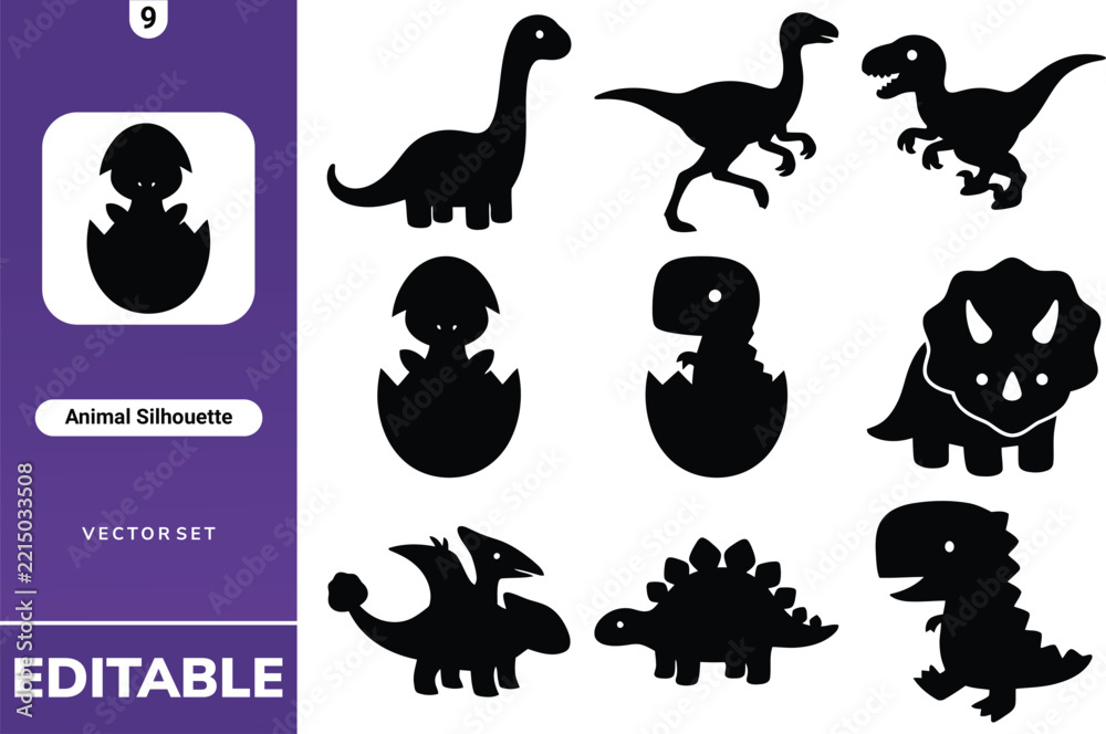Obraz premium Dinosaur silhouette vector set for educational and commercial design projects