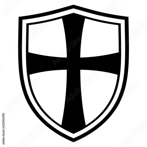 Classic medieval knight shield with a bold cross heraldry symbol