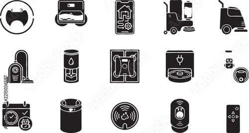 Smart Home Cleaning Devices Vector Icons