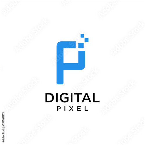 Letter P Digital Pixel Tech Vector Logo Design Template for Software Technology and Data Brand