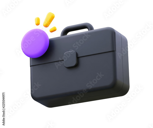 Black briefcase with notification icon isolated on transparent background