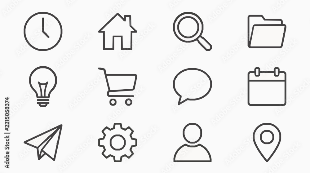 Fototapeta premium Set of twelve clean line icons representing business communication and productivity concepts