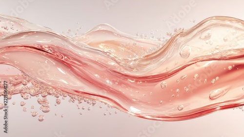 abstract skincare gloss in a simple composition. A translucent, viscous gloss structure with smooth fluid tension