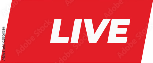 Red trapezoid graphic element featuring the bold white text live for broadcasting