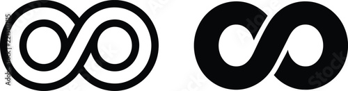 Infinity icon set with endless loop outline and solid black unlimited continuity symbol vector illustration