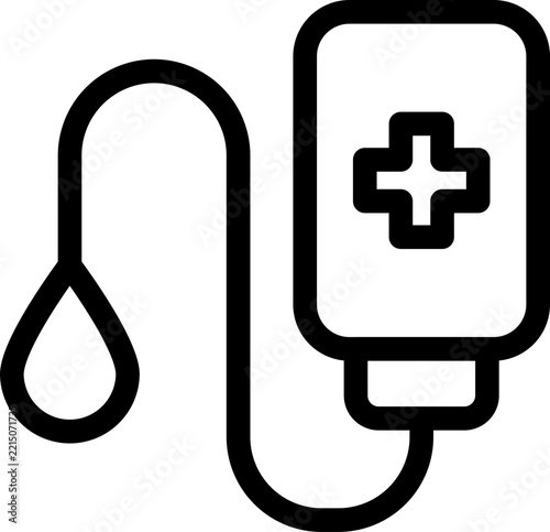 Minimalist Linear Icon Depicting a Medical Intravenous Drip Bag with a Droplet Symbol for Healthcare Facilities and Clinical Laboratory Applications