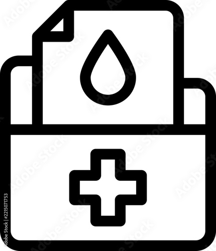 Line art illustration of a medical record folder icon representing healthcare documentation and blood test results for clinical data analysis