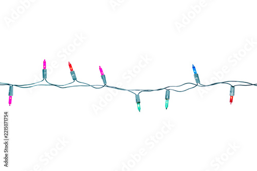 String of Christmas lights isolated on transparent background.