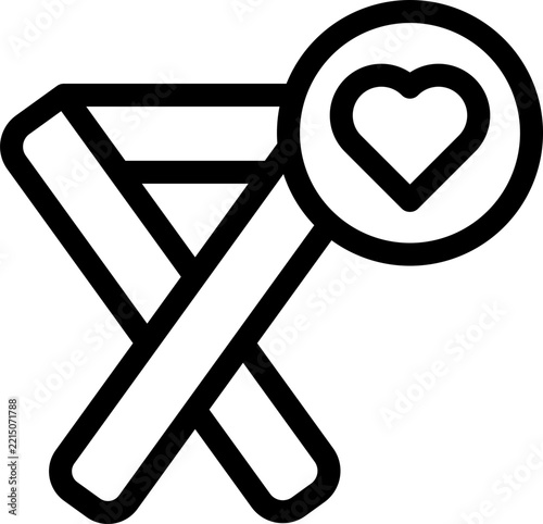 Line art vector icon of a folding chair or camping stool with a heart symbol circle indicating favorites social media preference and comfortable seat